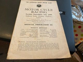 Mallory Park - - Motor Cycle Racing 1950 - - Programme - - - 3rd September 1950 - - - Rare