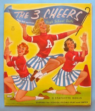 Vintage - 3 Cheers - High School Paper Dolls - Lowe - No.  2408 - - 1957