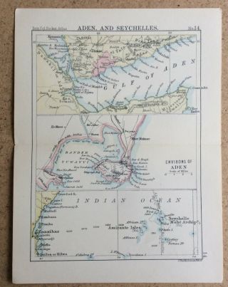 Antique 1887 Miniature Map Of Aden & The Seychelles By John Bartholomew