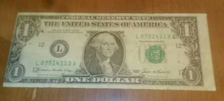 Miscut & Misaligned Dollar $1 Bill Error Cut Rare 1985 L Series Sf Circulated