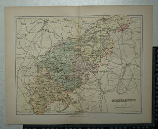 1894 Vintage County Map Of Northamptonshire By Weller / Brabner