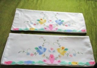 Pr.  Vintage Pillowcases - Embroidery Decoration - White Cotton
