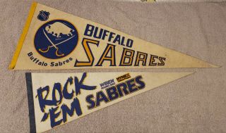 (2) Rare Buffalo Sabres Nhl Vintage Hockey Pennants Ships ☆ Usa ☆