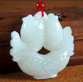About Exquisite Chinese White Natural Jade Pendant Amulet Fish,  Rope