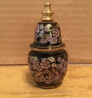 Vintage Porcelain Perfume & Sachet Bottle Hand Painted Flowers With Gold Trim