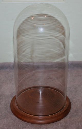 Vintage Glass Dome With Wood Base 11 " By 5 3/8 "