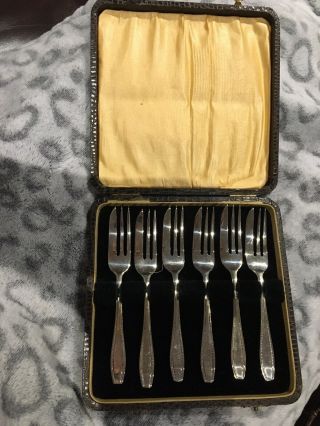 Set Of 6 Vintage Boxed Silver Plate Epns Set Of 6 Cake Pastry Forks