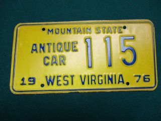 115 A,  Nr 1976 West Virginia Mountain State Antique Car License Plate