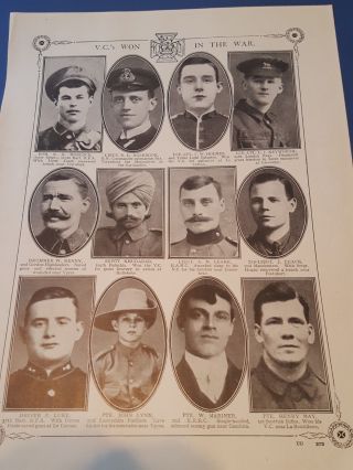 Wwi Antique Print British Roll Of Honour Victoria Crosses Won In The Great War
