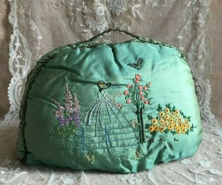 Art Deco Silk Embroidered Crinoline Lady Floral Padded Tea Cosy Teapot Cover