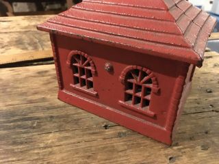 Antique Cast Iron Still Penny Bank: Double Door Cupola House Building 3
