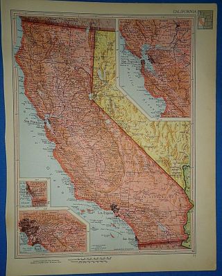 Vintage Circa 1952 California Los Angeles Map Old Atlas Map - S&h