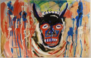 Rare Masterpiece Jean - Michel Basquiat Signed Mixed Media Painting,  Warhol Era