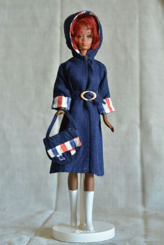 Vintage Barbie Clone Navy Hoody Coat With Matching Purse,  Boots Outfit,  60s