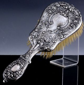 Very Beautfulc1890 Art Nouveau Gorham Sterling Silver Repousse Vanity Hair Brush
