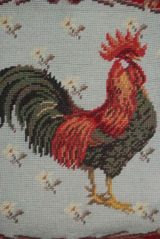 Rooster Vintage Handmade Needlepoint 17” Throw Pillow Cover 2