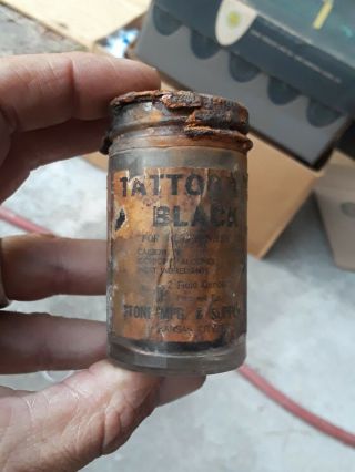 Rare Antique Tattoo Ink Glass Bottle Stone Mfg & Supply Co.  Kansas City Flash