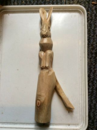 Wooden Carved Hare Scrumping Stick Handle For Walking Stick Making.