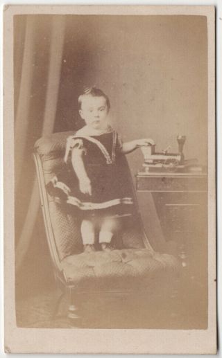 Rare Cdv Photo Child With Very Early Tin Toy Train Worcester Marklin Victorian