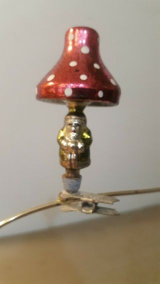 Antique Vintage German Glass Santa Under A Mushroom On A Clip