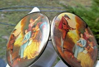 Antique Estate Round Compact Mirror Old Victorian Scene Made In Western Germany