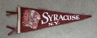 Syracuse York Ny Vintage Felt Pennant Flag Banner Indian Chief Rare