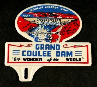 Vintage Grand Coulee Dam License Plate Topper Rare Old Advertising Sign 1950s