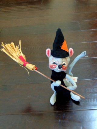 Rare 1965 Halloween Annalee Mobilitee Mouse Witch With Broom