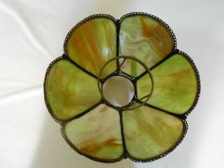 1920 ' s Antique Bent Panel Green Swirl Slag Glass Lamp Gas Shade 4 