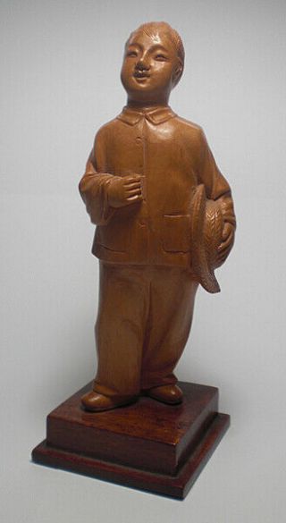 Well Carved Wooden Figure Of A Chinese Young Man Similar To 