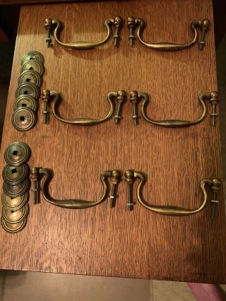 Set Of 6 Chippendale Brass Drop Bail Style Furniture Drawer Pull Set Hardware