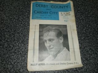 Derby County V Cardiff City 1948/9 F.  A.  Cup 5th Round Feb 12 Rare Pirate