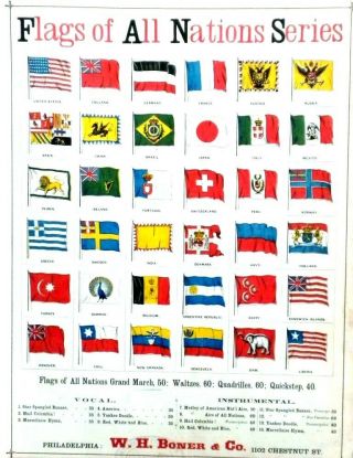 1876 Patriotic Antique Sheet Music - Flags Of All Nations Grand March