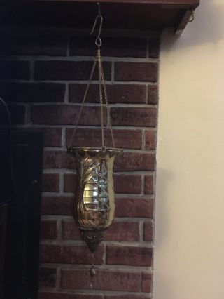Moroccan Colored Glass & Antique Silver Metal Hanging Lantern Or Vase