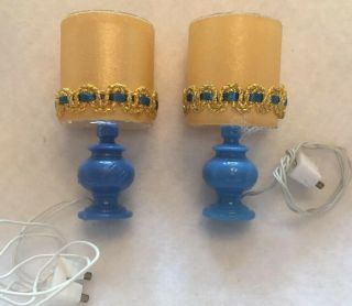 Vintage Lundby Dollhouse Furniture Blue And Gold Electric Table Lamps