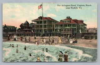Arlington Hotel Virginia Beach Rare Antique American Flag Postcard 1912