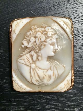 Antique 10k Yellow Gold Victorian Hand Carved Cameo Brooch