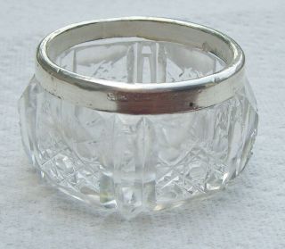 1908 English Sterling Silver Rim Cut Glass Individual Open Salt Cellar Dip