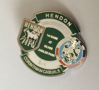 Rare Hendon Football Club Badge Fc V Corinthian Casuals.  1st Game At Ground