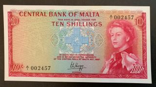 Malta 10 Shillings 1967 Banknote Gem Unc Rare Grade