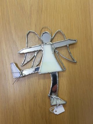 Small Dancing Angel Handmade Stained Glass & Mirror Suncatcher Hanging Ornament