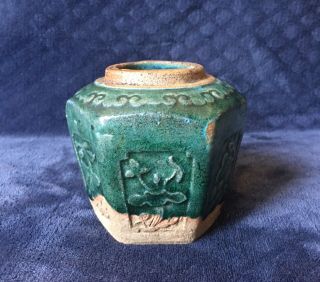 Antique Chinese Green Glazed Ming Style Shiwan Pottery Spice Ginger Jar