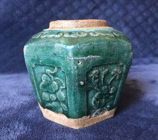 Antique Chinese Green Glazed Ming Style Shiwan Pottery Spice Ginger Jar 2