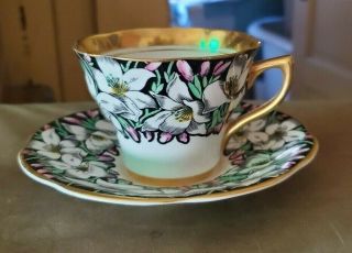 Rare Vintage Rosina Bone China England Tea Cup & Saucer Set Floral Lily Look Nr