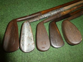 5 Vintage Hickory Irons For Restoration Old Golf Antique Memorabilia