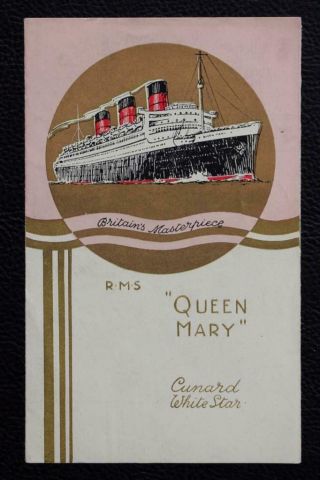 Cunard White Star Line Rms Queen Mary Rare Pre Maiden Voyage Flyer C - 1935/6