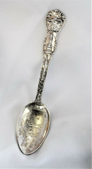 San Antonio Tx Alamo Sam Houston Lone Star 5 7/8 " Sterling Silver Souvenir Spoon