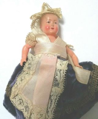 Vintage Small Celluloid Doll French 4 " Dress Arms And Legs Move