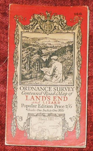 Ordnance Survey 1 " Linen Backed Popular Edition Map Of Lands End - 1925