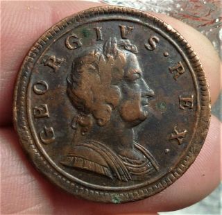 1723 George I Half Penny,  Rare R Over R In Georgivs